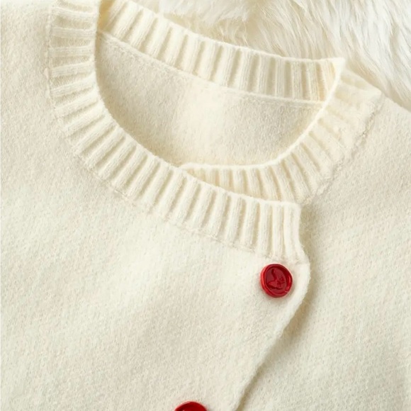 NWOT Women’s Winter White Cable Cardigan W Red Buttons Long Accent Sleeves Sz XL - Picture 2 of 14